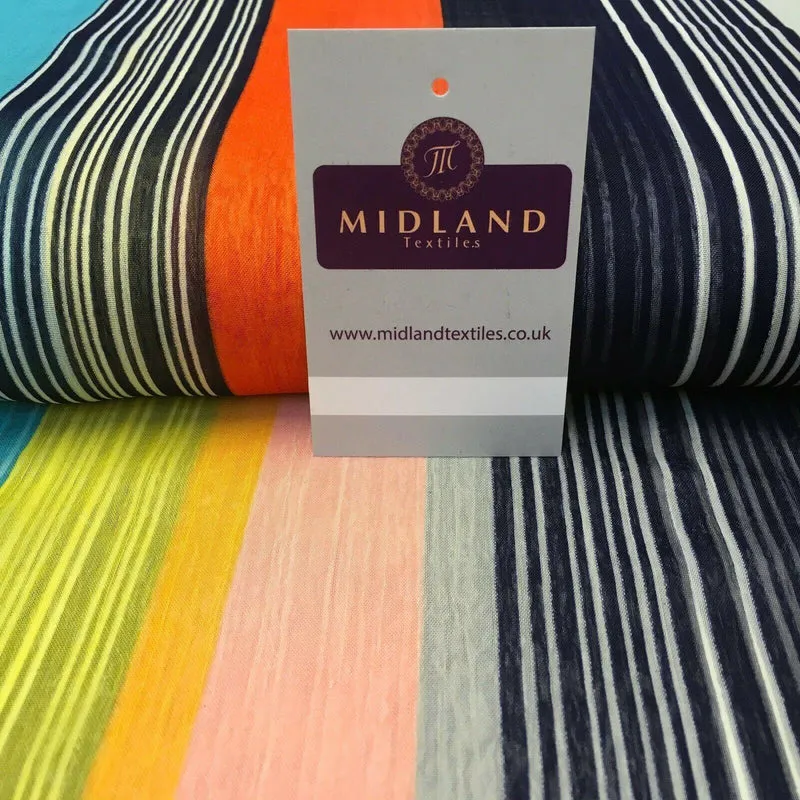Navy Yellow striped printed Crinkle Georgette Chiffon fabric 150cm MK1090-16