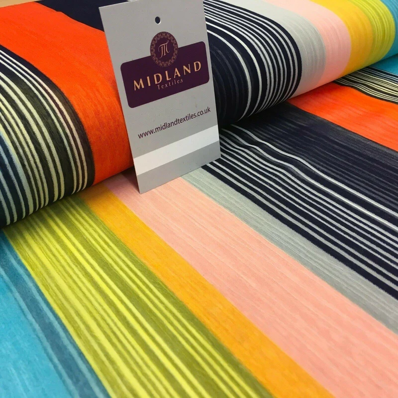 Navy Yellow striped printed Crinkle Georgette Chiffon fabric 150cm MK1090-16
