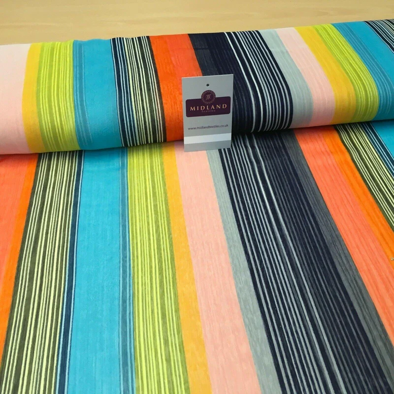 Navy Yellow striped printed Crinkle Georgette Chiffon fabric 150cm MK1090-16