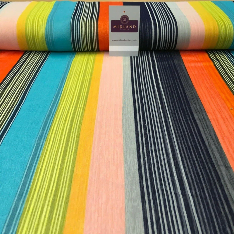 Navy Yellow striped printed Crinkle Georgette Chiffon fabric 150cm MK1090-16