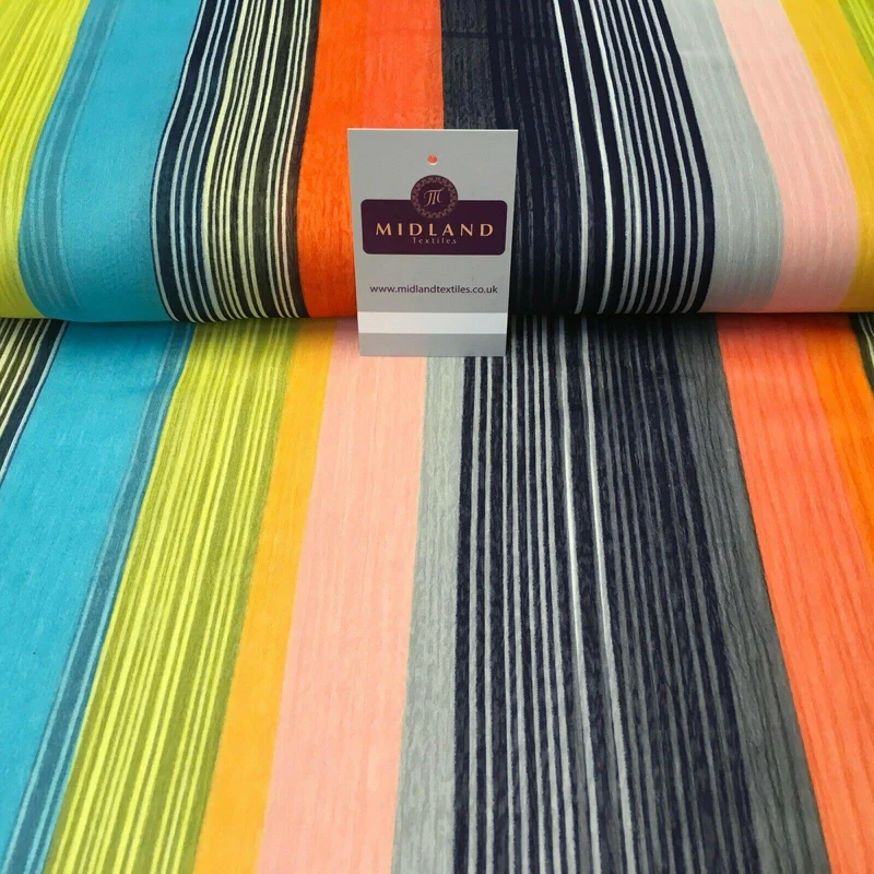 Navy Yellow striped printed Crinkle Georgette Chiffon fabric 150cm MK1090-16