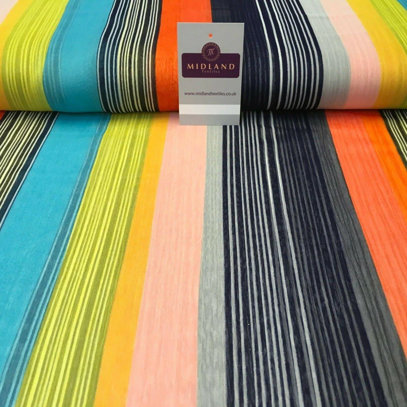 Navy Yellow striped printed Crinkle Georgette Chiffon fabric 150cm MK1090-16
