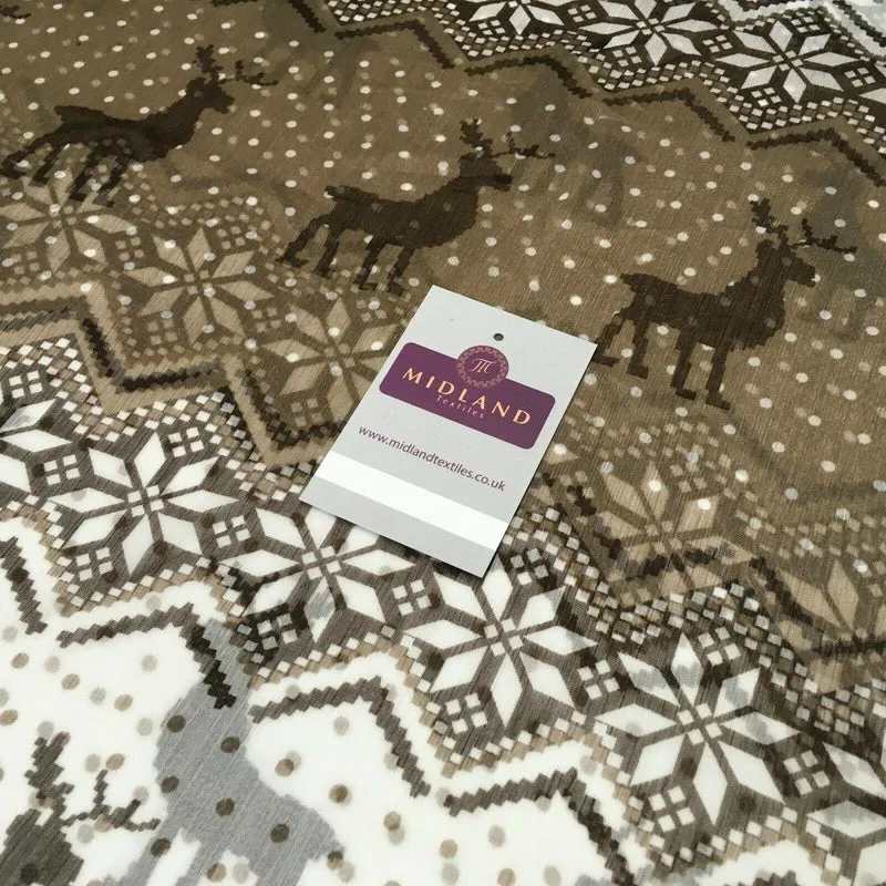 Cream Brown Reindeer Crinkle Georgette Chiffon Fabric 150cm wide MK1090-7