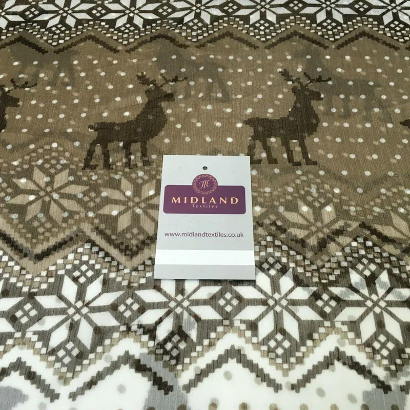 Cream Brown Reindeer Crinkle Georgette Chiffon Fabric 150cm wide MK1090-7