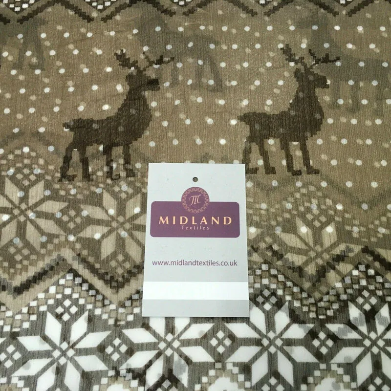 Cream Brown Reindeer Crinkle Georgette Chiffon Fabric 150cm wide MK1090-7