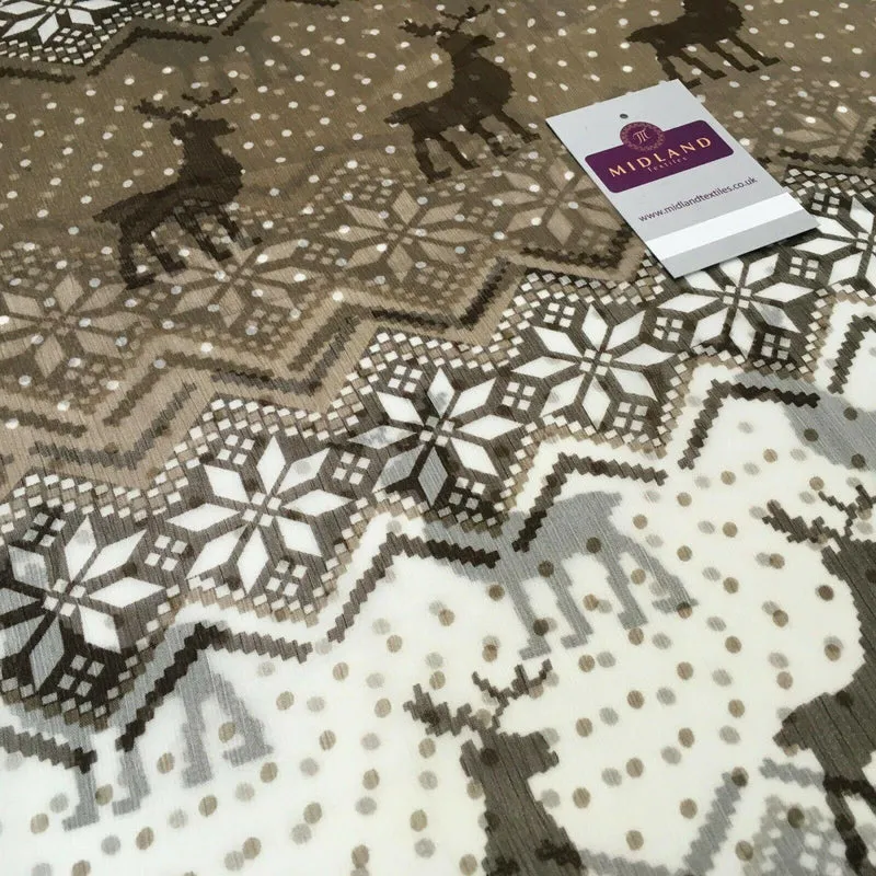 Cream Brown Reindeer Crinkle Georgette Chiffon Fabric 150cm wide MK1090-7