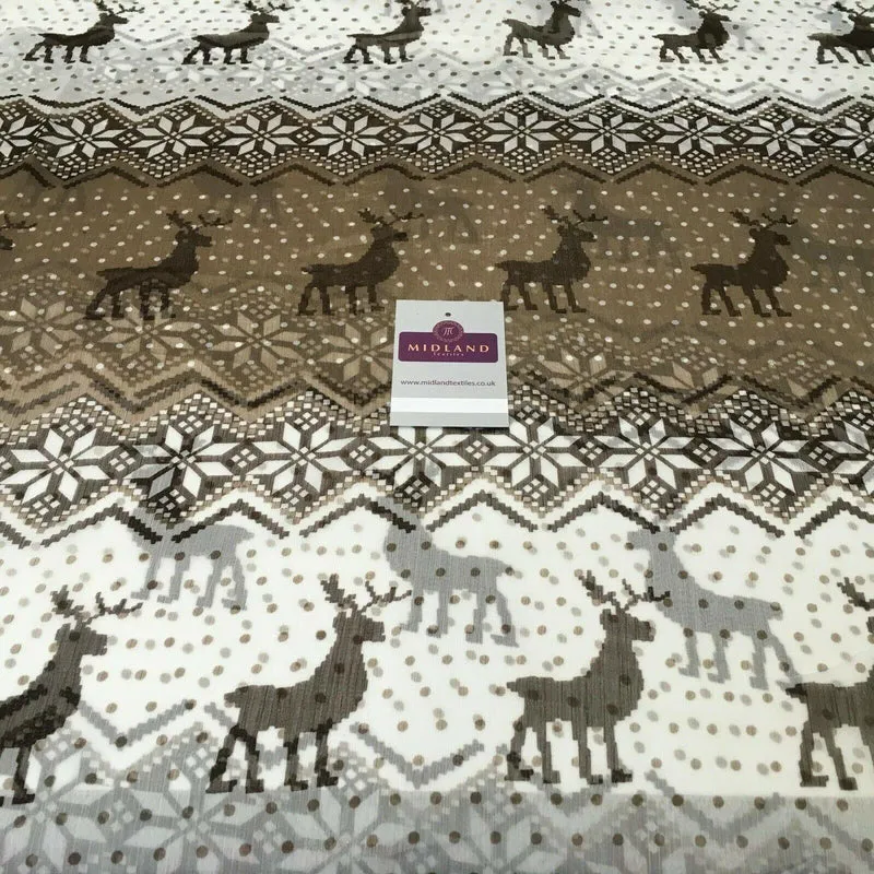 Cream Brown Reindeer Crinkle Georgette Chiffon Fabric 150cm wide MK1090-7