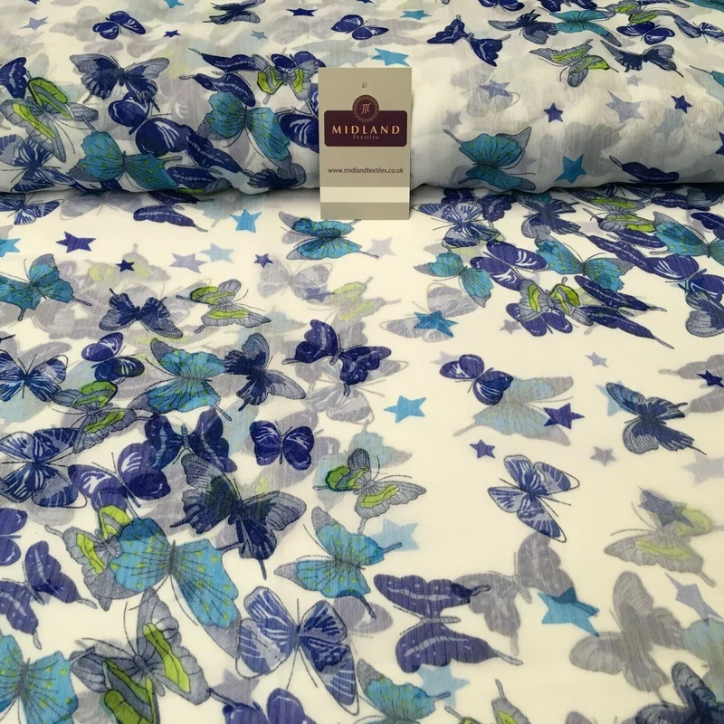Blue and White Crinkle Georgette Chiffon Fabric 150cm Wide MK1090-9