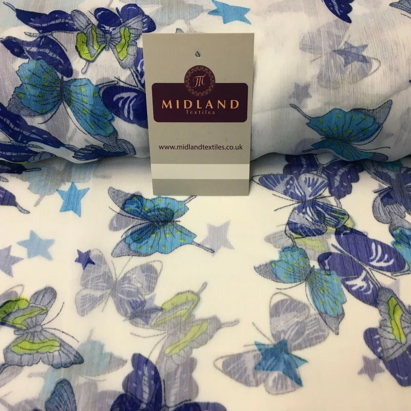 Blue and White Crinkle Georgette Chiffon Fabric 150cm Wide MK1090-9