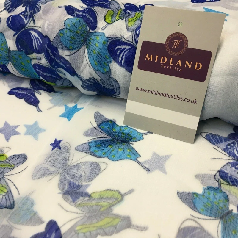 Blue and White Crinkle Georgette Chiffon Fabric 150cm Wide MK1090-9