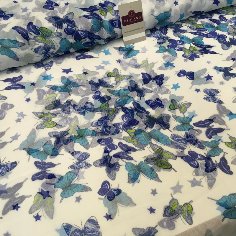 Blue and White Crinkle Georgette Chiffon Fabric 150cm Wide MK1090-9