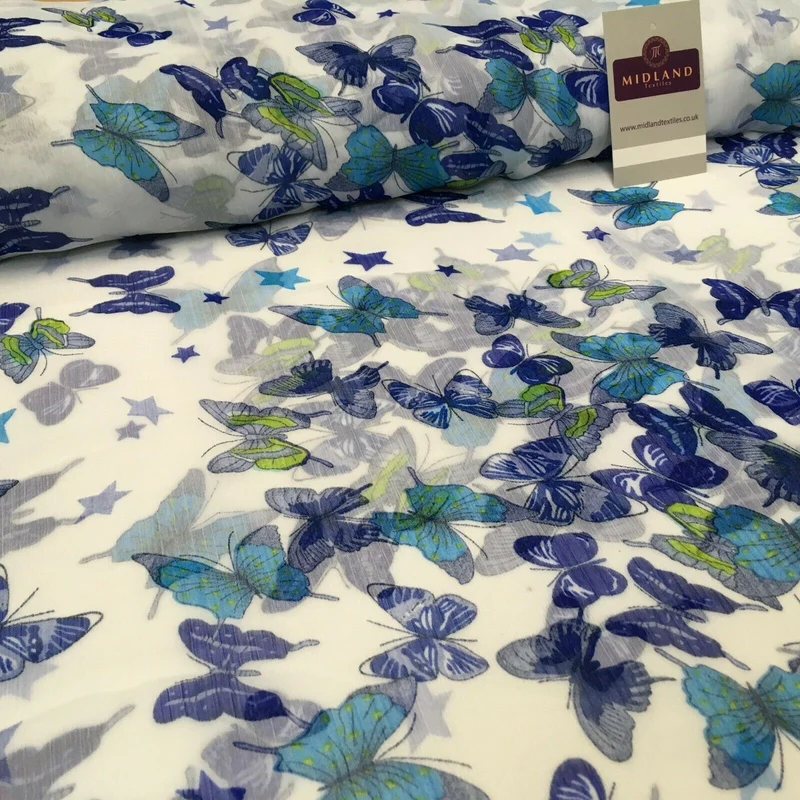 Blue and White Crinkle Georgette Chiffon Fabric 150cm Wide MK1090-9