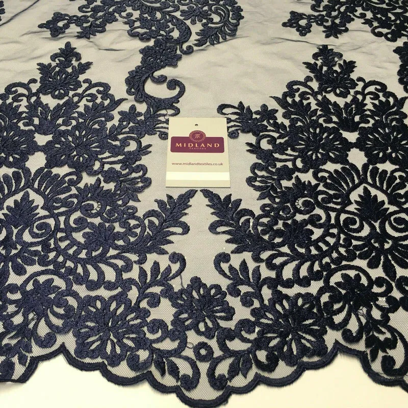 Paisley Embroidered Double Border Ungaro Net Dress tulle Fabric MV1048
