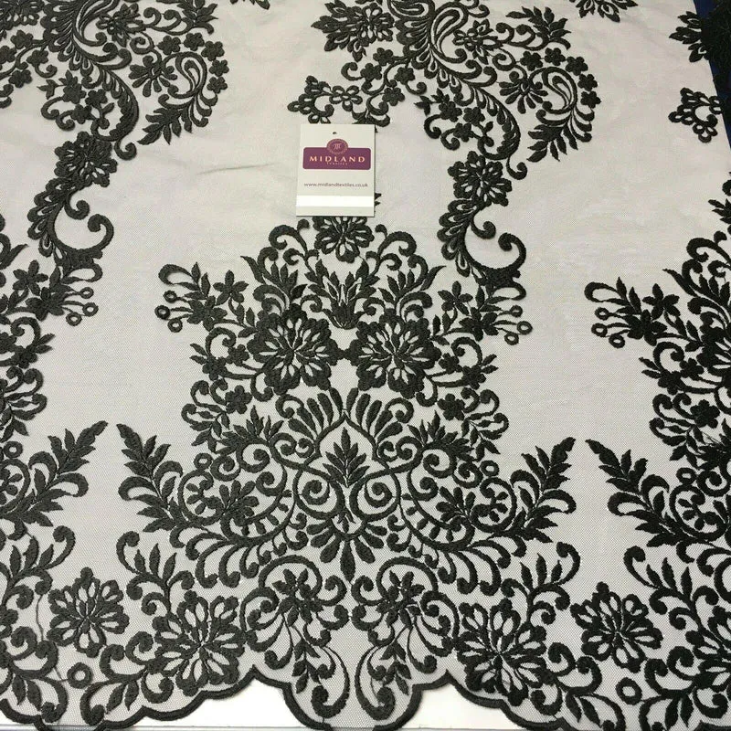 Paisley Embroidered Double Border Ungaro Net Dress tulle Fabric MV1048
