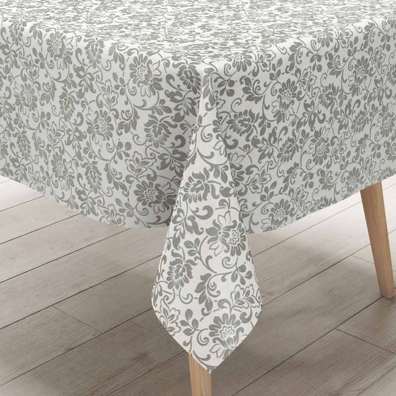 Wachstuch Tischdecke M19172 weiß Ornamente Silber Barock eckig rund oval