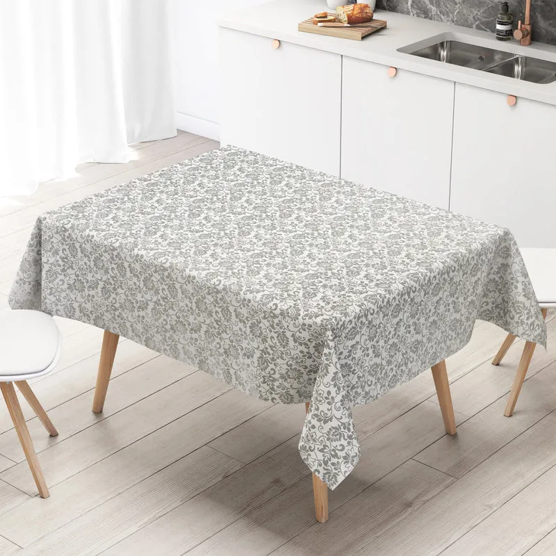 Wachstuch Tischdecke M19172 weiß Ornamente Silber Barock eckig rund oval