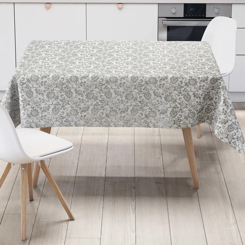 Wachstuch Tischdecke M19172 weiß Ornamente Silber Barock eckig rund oval