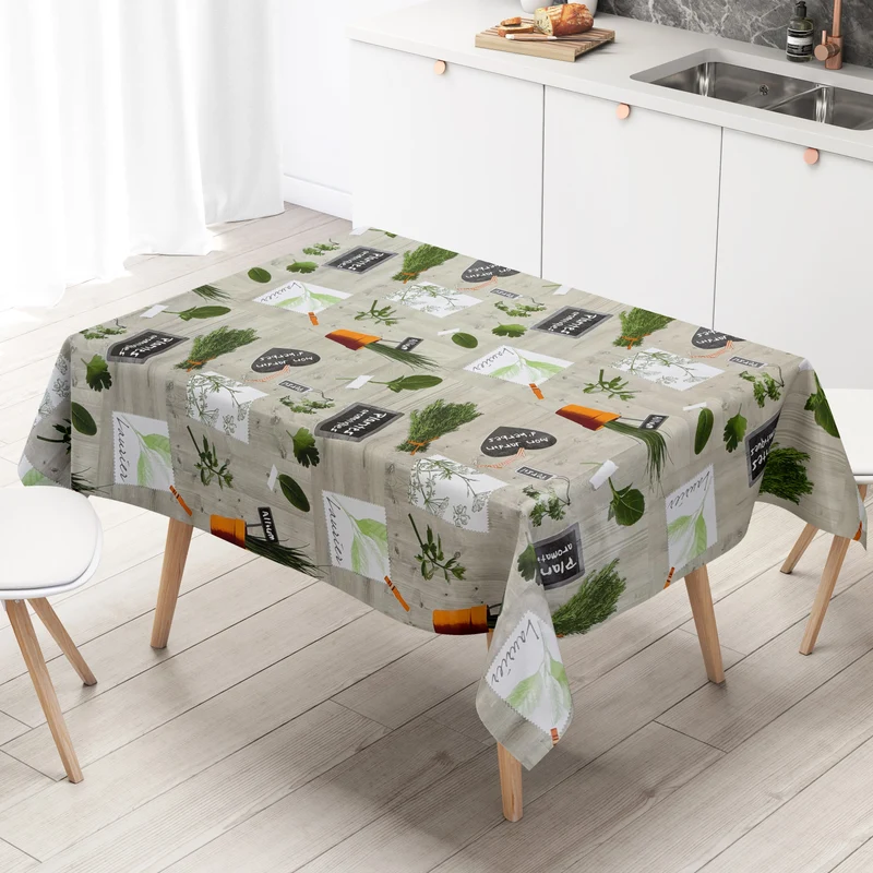 Wachstuch Tischdecke M19139 Kräuter Holz Küchenmotiv eckig rund oval