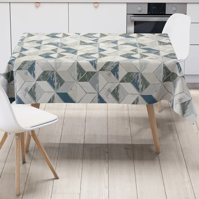 Wachstuch Tischdecke M19368 blau retro Würfel Fliesen eckig rund oval