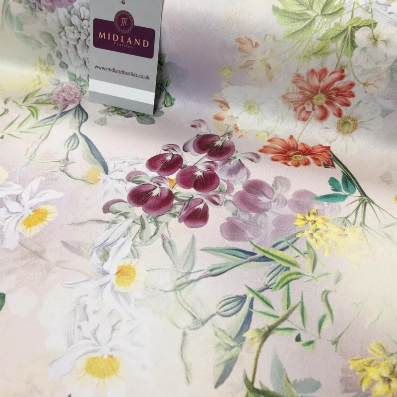 Yellow Lime Matt Floral peach skin Silky Satin Printed Fabric 150 Cm MQ1081-2