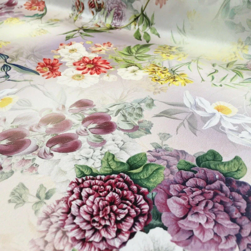 Yellow Lime Matt Floral peach skin Silky Satin Printed Fabric 150 Cm MQ1081-2