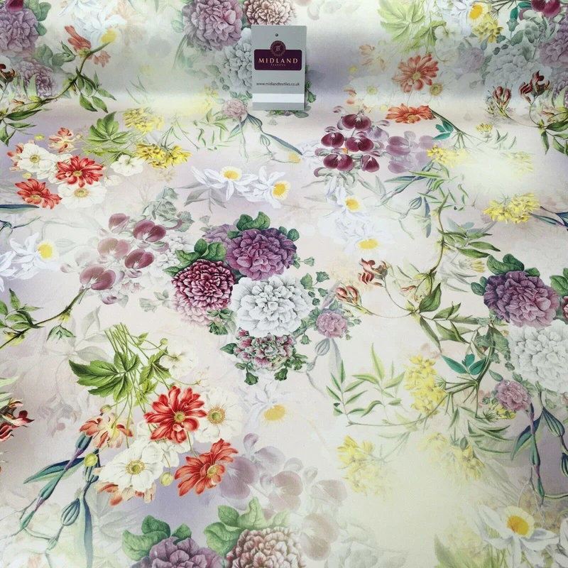Yellow Lime Matt Floral peach skin Silky Satin Printed Fabric 150 Cm MQ1081-2