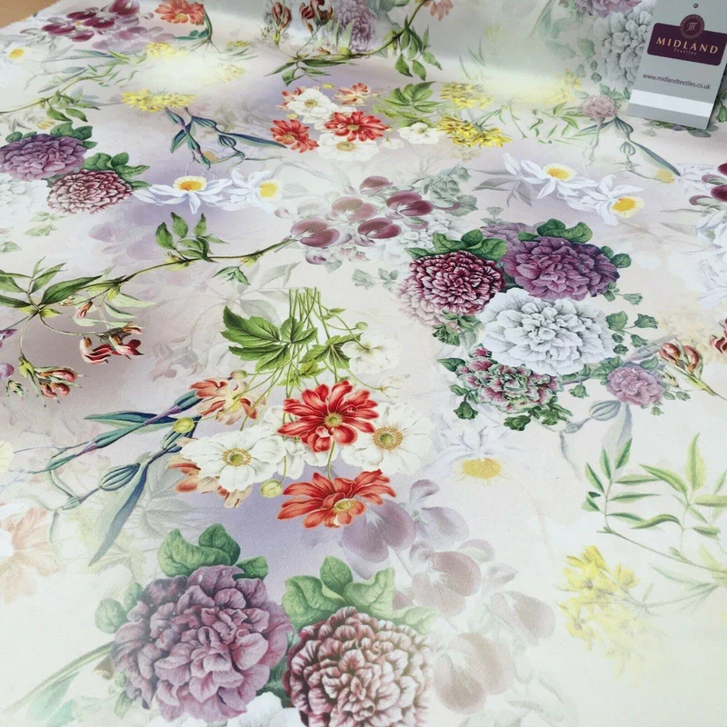 Yellow Lime Matt Floral peach skin Silky Satin Printed Fabric 150 Cm MQ1081-2
