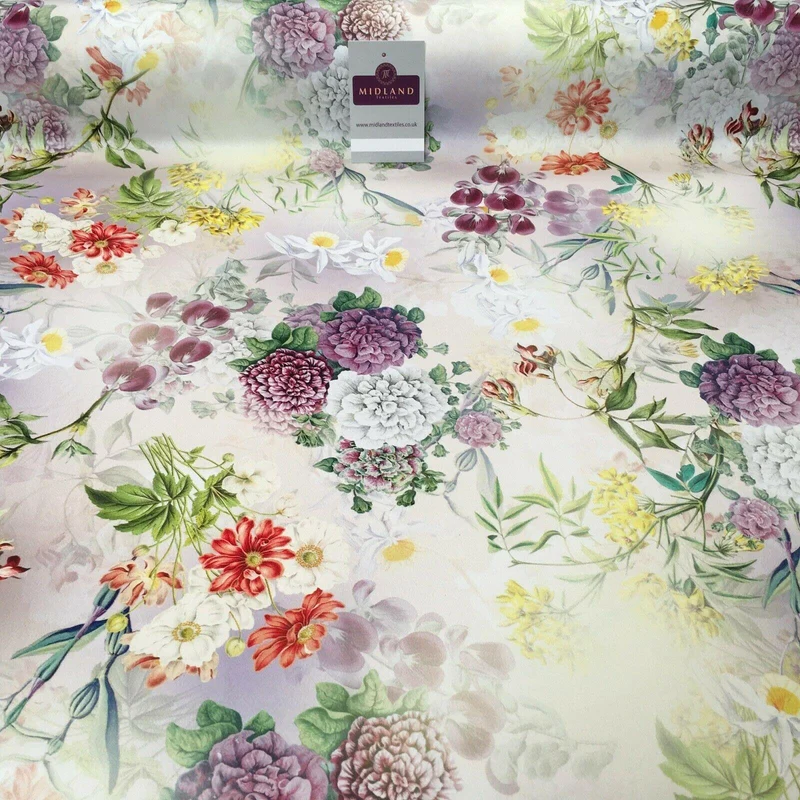 Yellow Lime Matt Floral peach skin Silky Satin Printed Fabric 150 Cm MQ1081-2