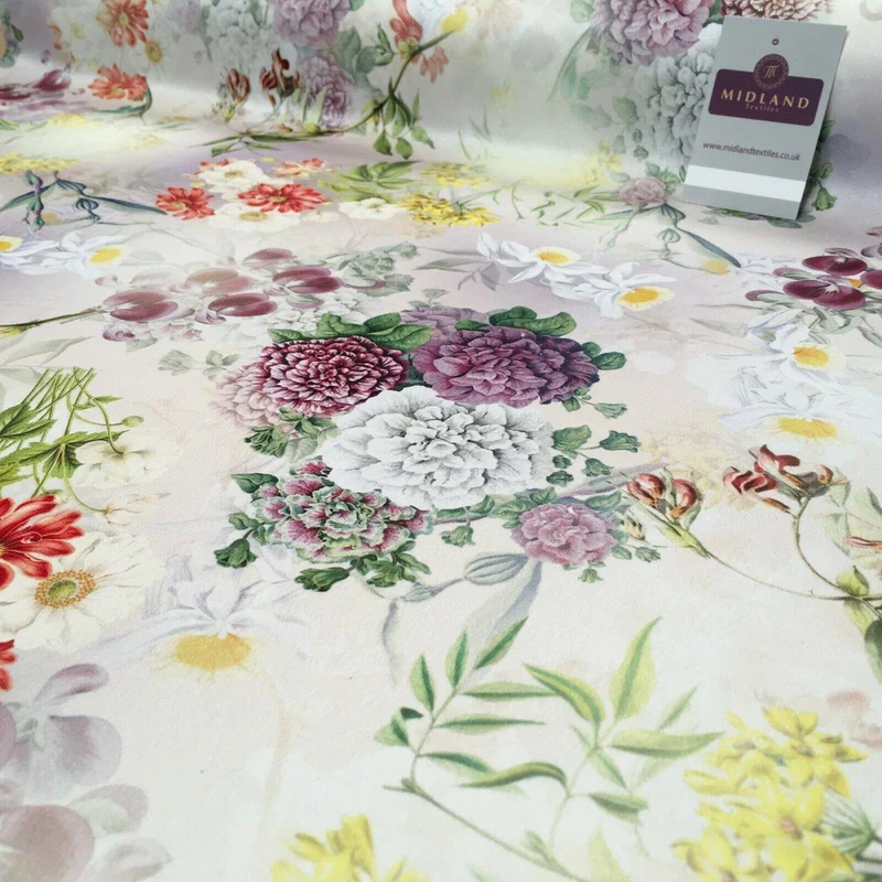 Yellow Lime Matt Floral peach skin Silky Satin Printed Fabric 150 Cm MQ1081-2