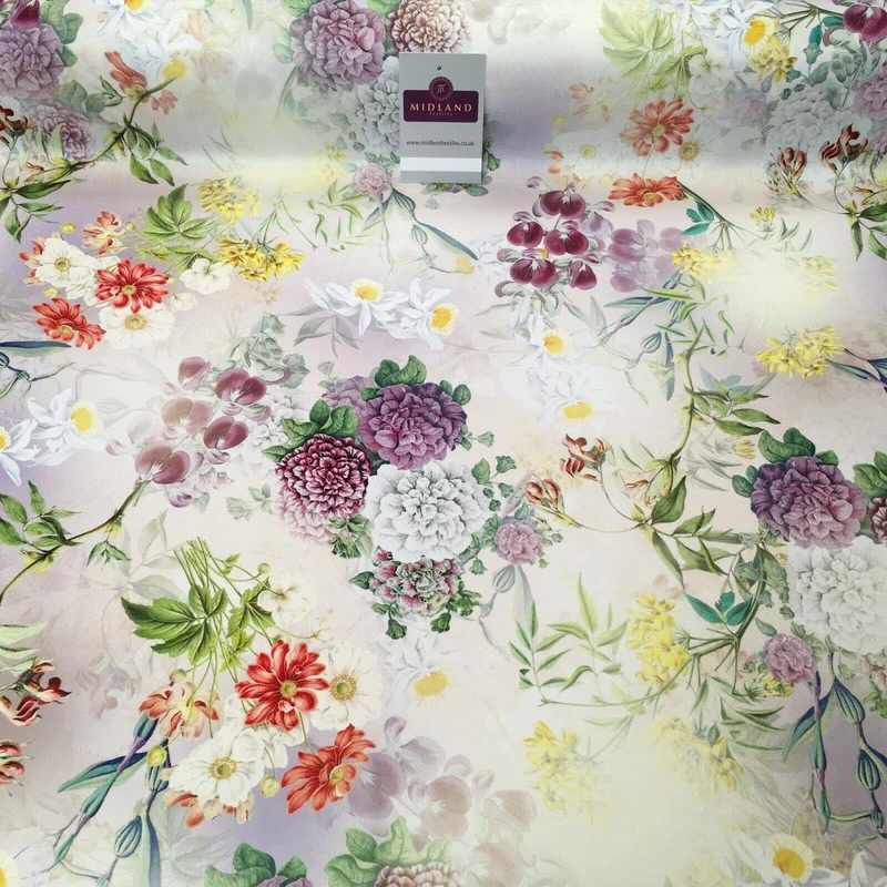Yellow Lime Matt Floral peach skin Silky Satin Printed Fabric 150 Cm MQ1081-2