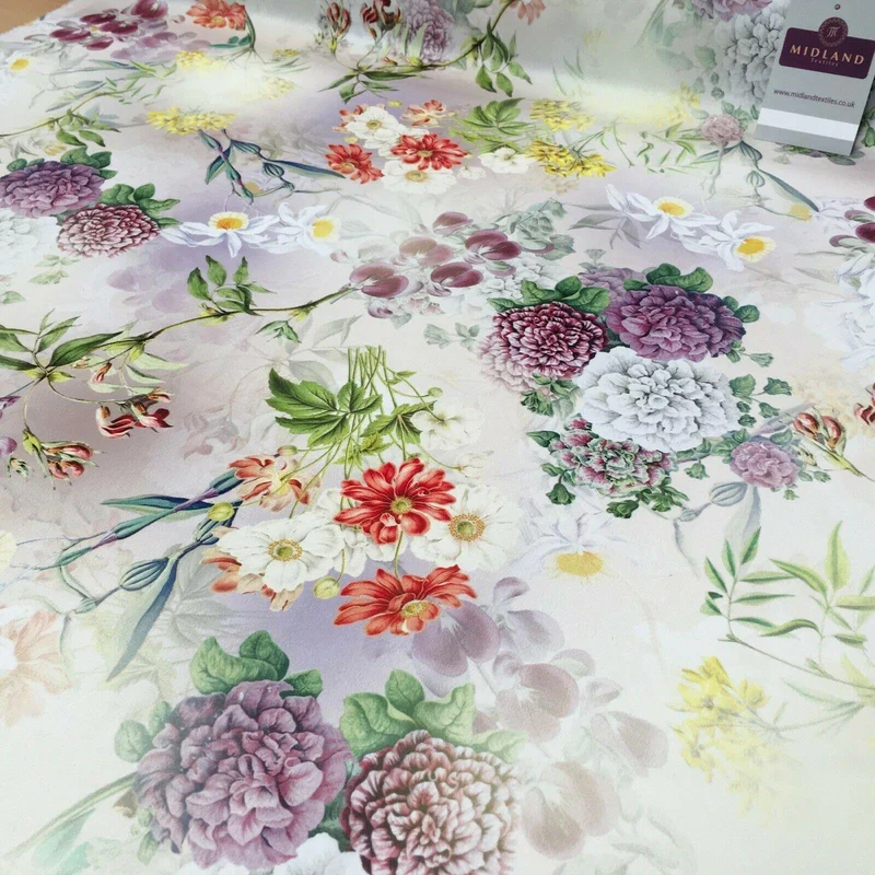 Yellow Lime Matt Floral peach skin Silky Satin Printed Fabric 150 Cm MQ1081-2
