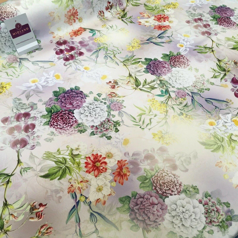 Yellow Lime Matt Floral peach skin Silky Satin Printed Fabric 150 Cm MQ1081-2