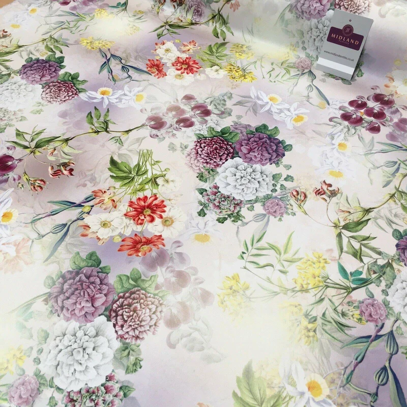 Yellow Lime Matt Floral peach skin Silky Satin Printed Fabric 150 Cm MQ1081-2