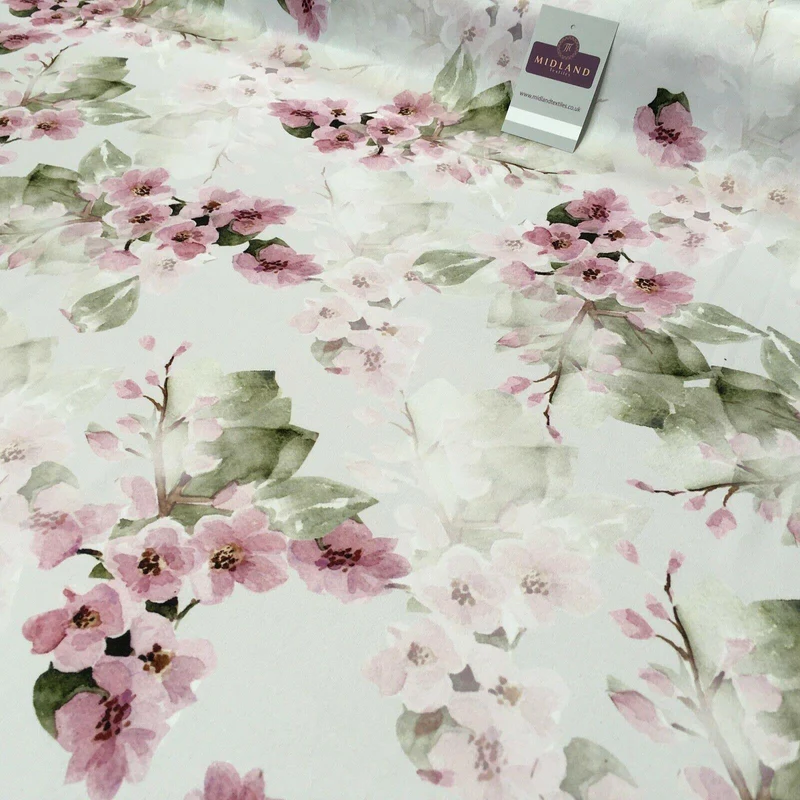 Rose Pink Matt Floral peach skin Silky Satin Printed Fabric 150 Cm MQ1081-5