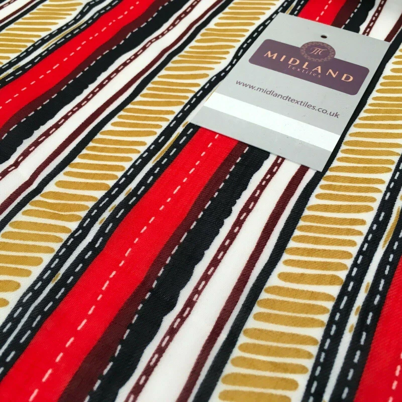 Red & Navy Georgette crepe Linen effect dress Fabric 150cm wide MK1095-17