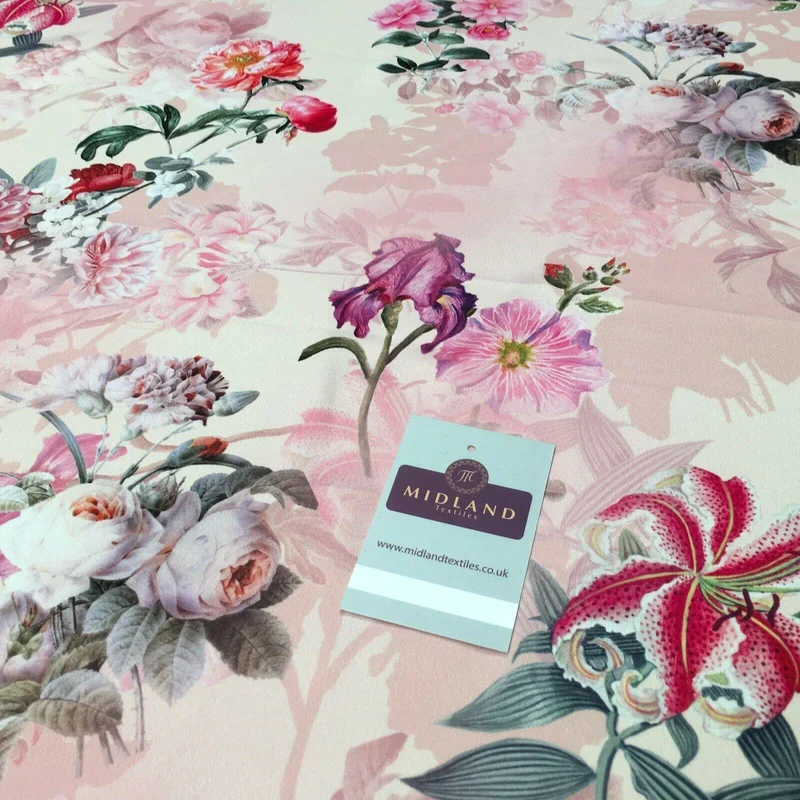 Pink Peach Matt Floral peach skin Silky Satin Printed Fabric 150 Cm MQ1081-4