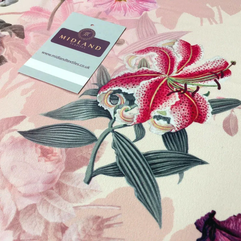 Pink Peach Matt Floral peach skin Silky Satin Printed Fabric 150 Cm MQ1081-4