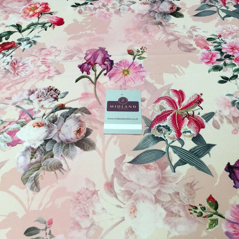 Pink Peach Matt Floral peach skin Silky Satin Printed Fabric 150 Cm MQ1081-4