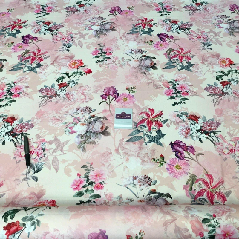 Pink Peach Matt Floral peach skin Silky Satin Printed Fabric 150 Cm MQ1081-4