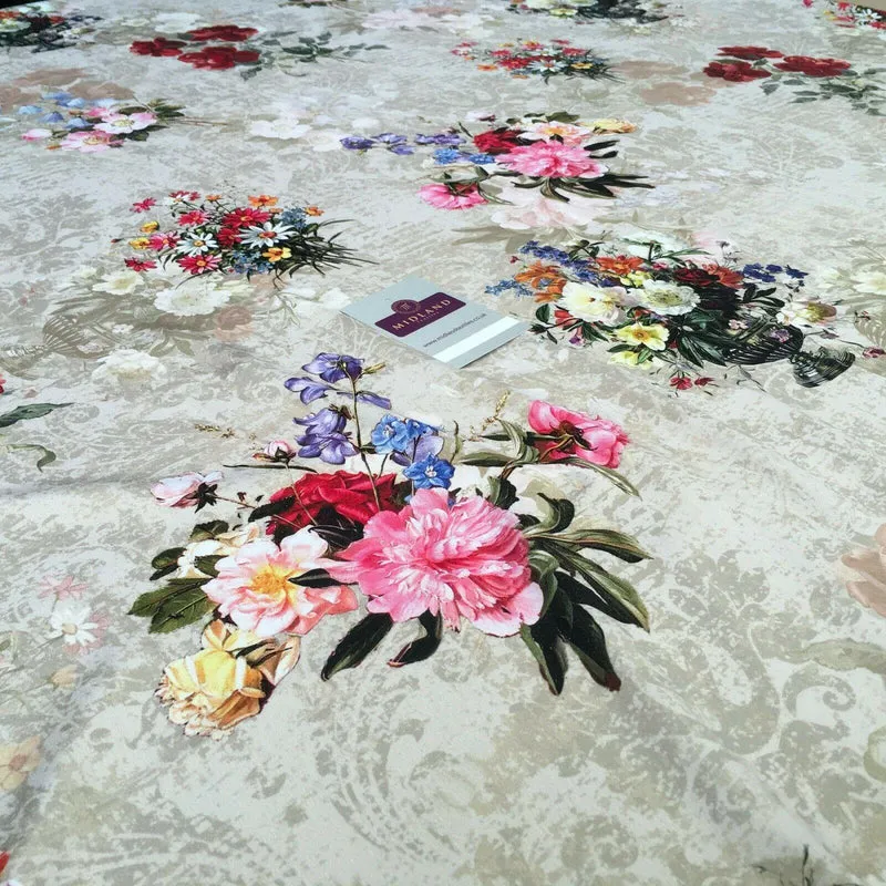 Pink Beige Matt Floral peach skin Silky Satin Printed Fabric 150 cm MQ1081-3