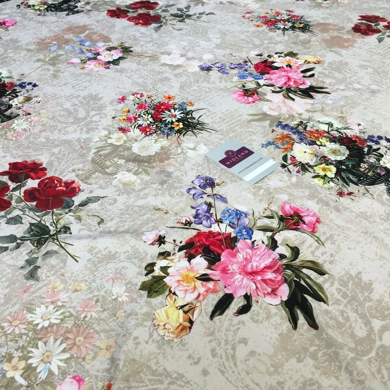 Pink Beige Matt Floral peach skin Silky Satin Printed Fabric 150 cm MQ1081-3