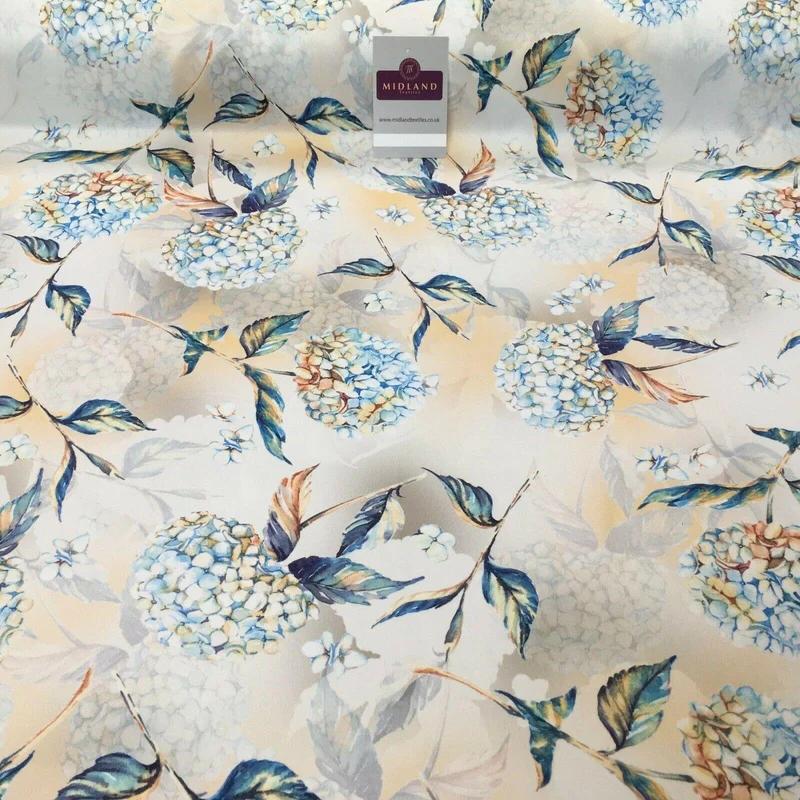 Peach Blue Matt Floral peach skin Silky Satin Dress Fabric 58" MA1081-1 Mtex