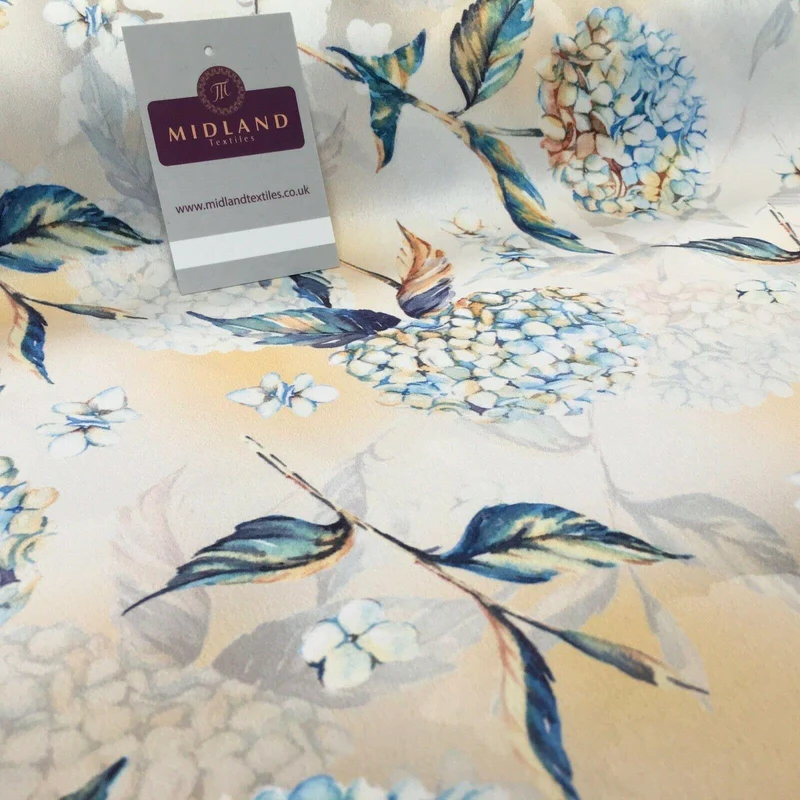 Peach Blue Matt Floral peach skin Silky Satin Dress Fabric 58" MA1081-1 Mtex