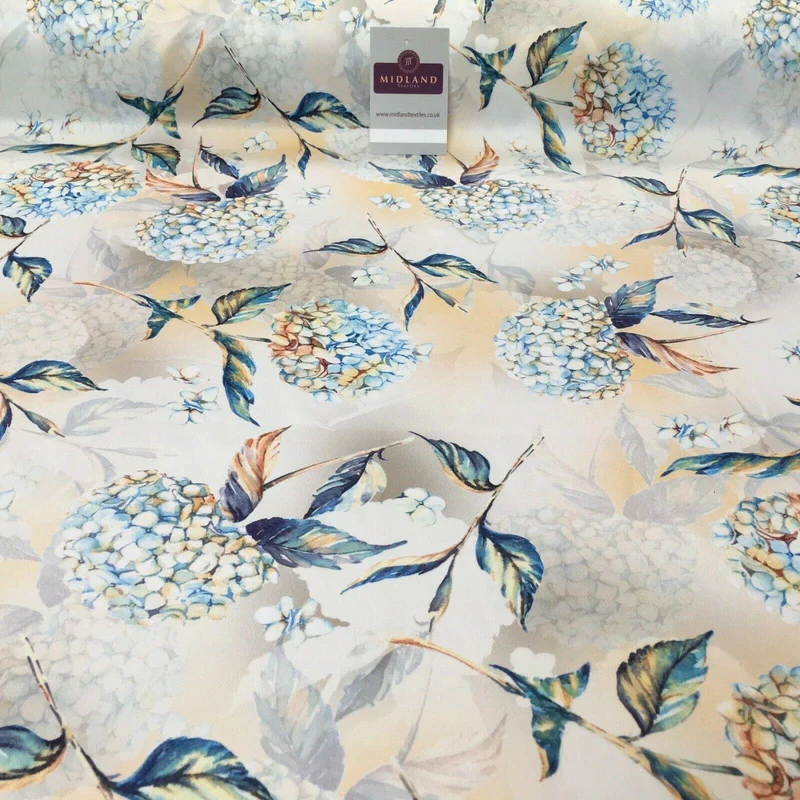 Peach Blue Matt Floral peach skin Silky Satin Dress Fabric 58" MA1081-1 Mtex