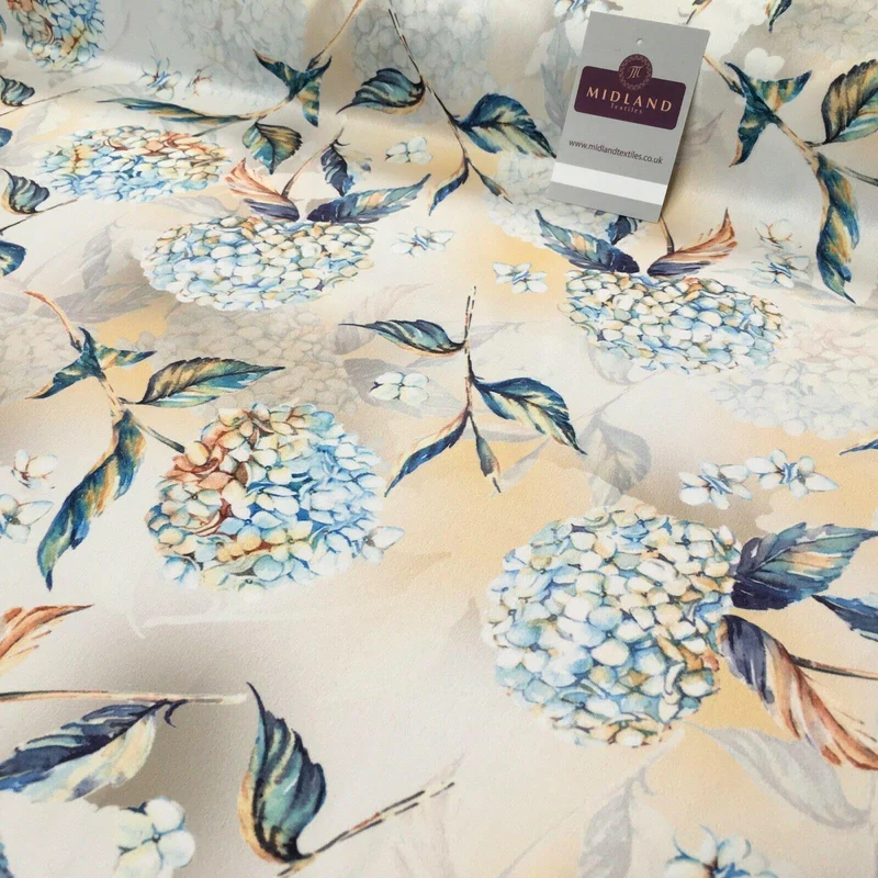 Peach Blue Matt Floral peach skin Silky Satin Dress Fabric 58" MA1081-1 Mtex