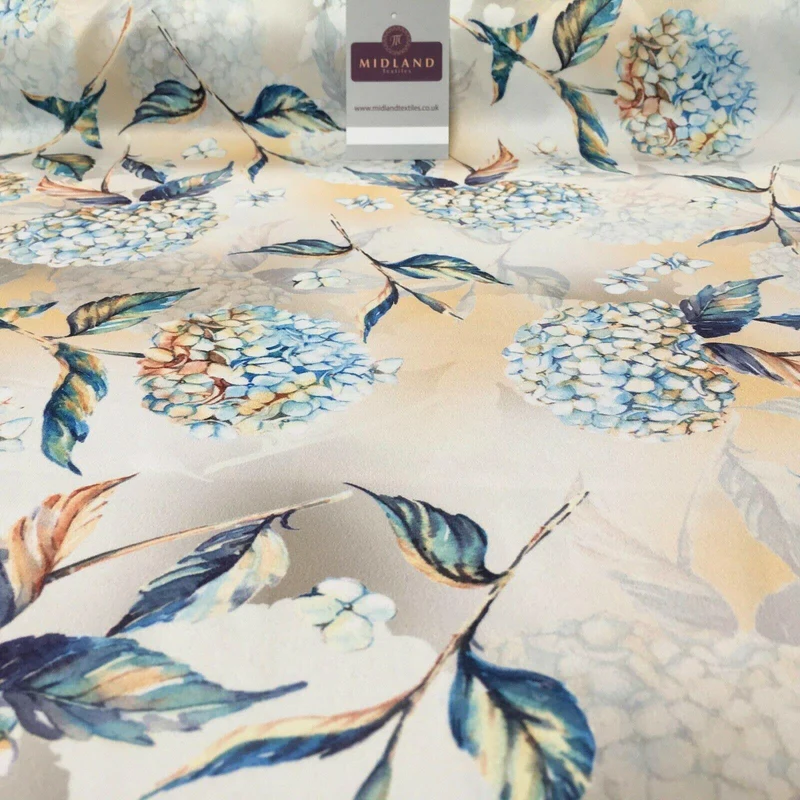 Peach Blue Matt Floral peach skin Silky Satin Dress Fabric 58" MA1081-1 Mtex