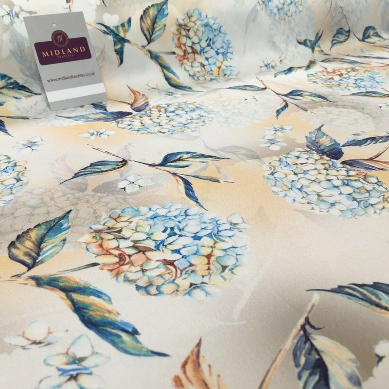 Peach Blue Matt Floral peach skin Silky Satin Dress Fabric 58" MA1081-1 Mtex