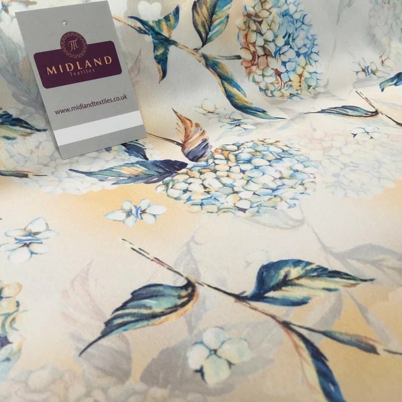 Peach Blue Matt Floral peach skin Silky Satin Dress Fabric 58" MA1081-1 Mtex