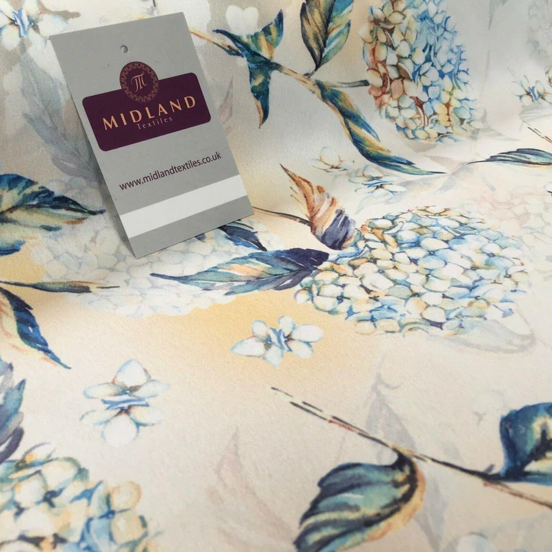 Peach Blue Matt Floral peach skin Silky Satin Dress Fabric 58" MA1081-1 Mtex