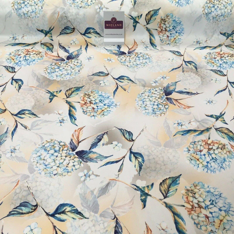 Peach Blue Matt Floral peach skin Silky Satin Dress Fabric 58" MA1081-1 Mtex
